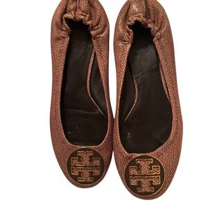 Tory Burch Stingray Gold Flats with Gold Logo